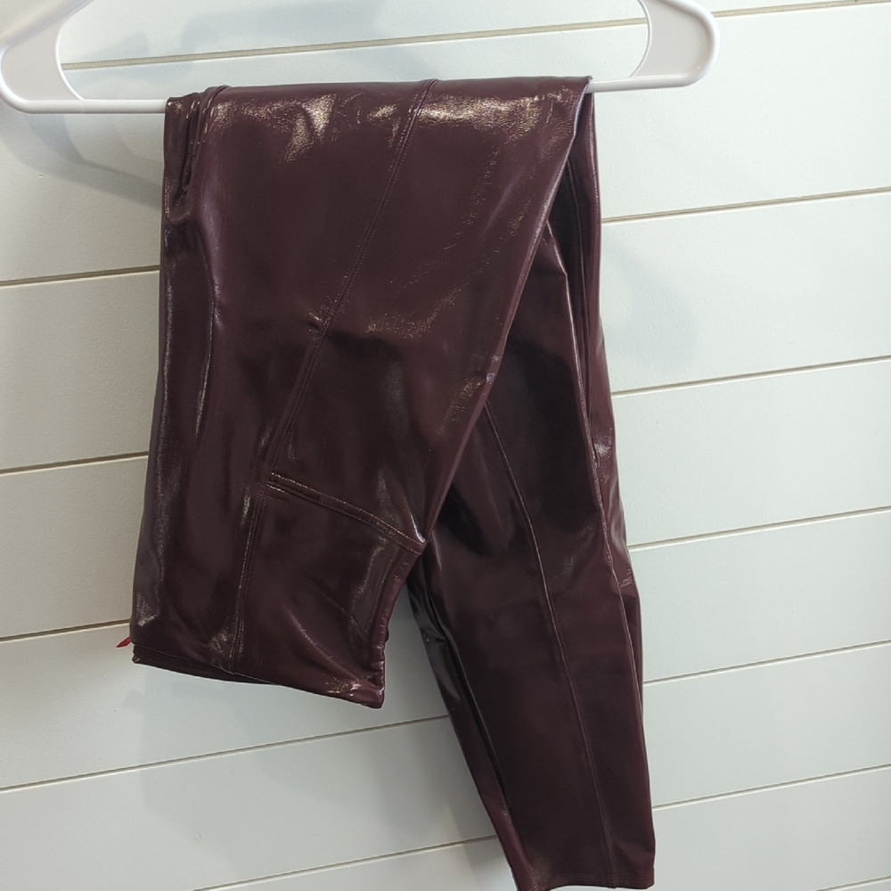 Women's Burgundy patent leather Spanx leggings